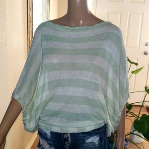 Alberto Makali m linen silk blend mint striped dolman sleeves beaded trim